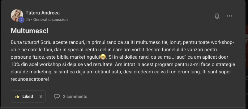 Testimonial Tătaru Andreea